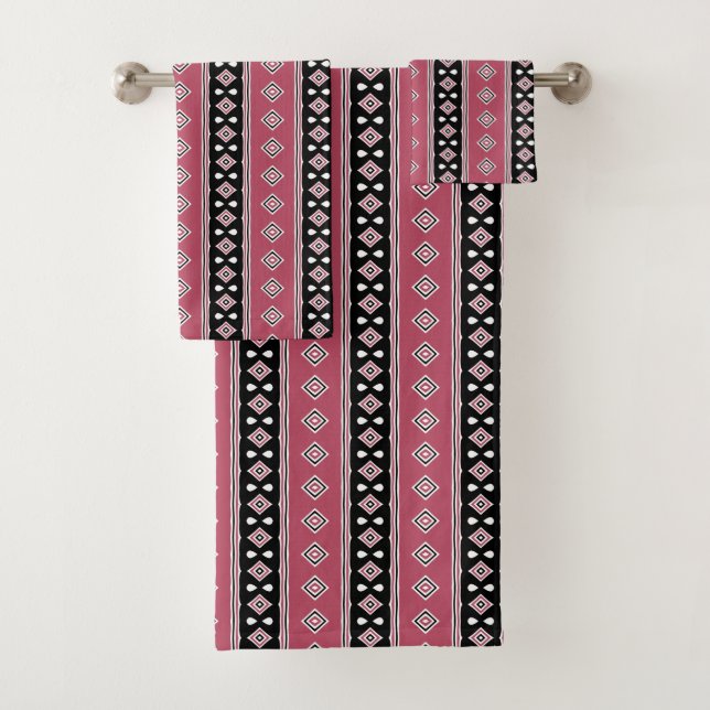 Black and Pink Stripes and Diamonds Bath Towel Set (Insitu)