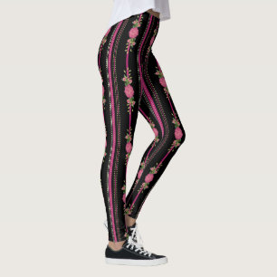 Black and Pink Stripes and Floral Leggings