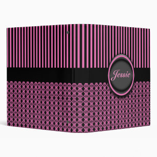Black and Pink Stripes and Pattern Binder
