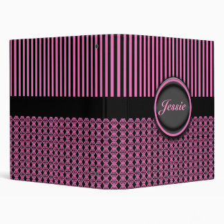 Black and Pink Stripes and  Pattern Binder