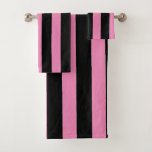 Black and Pink Stripes Bath Towel Set