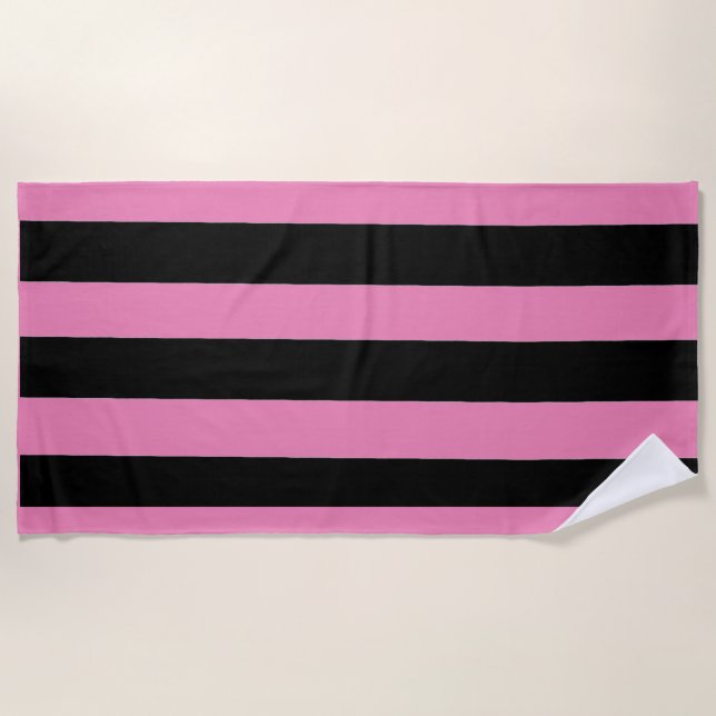Black and Pink Stripes Beach Towel (Front)