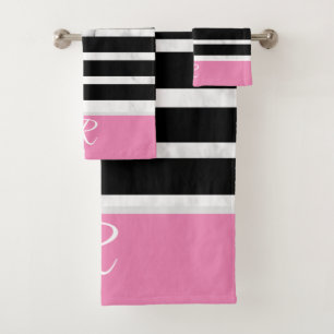 Black and Pink Stripes Marble Style Monogram