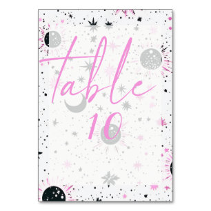 Black and Pink Sun Moon Stars Wedding Table Number