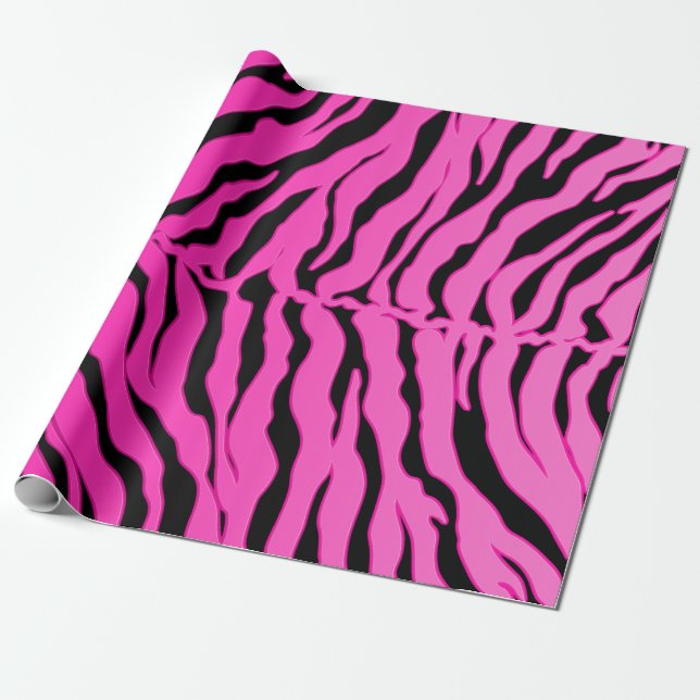 Black And Pink Tiger Stripes Animal Print Wrapping Paper (Unrolled)