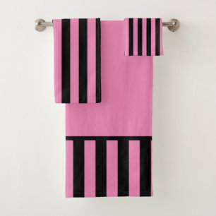 Black And Pink Vertical Stripe  Bath Towel Set