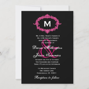 Black and Pink Vintage Frame Monogram Wedding Invitation