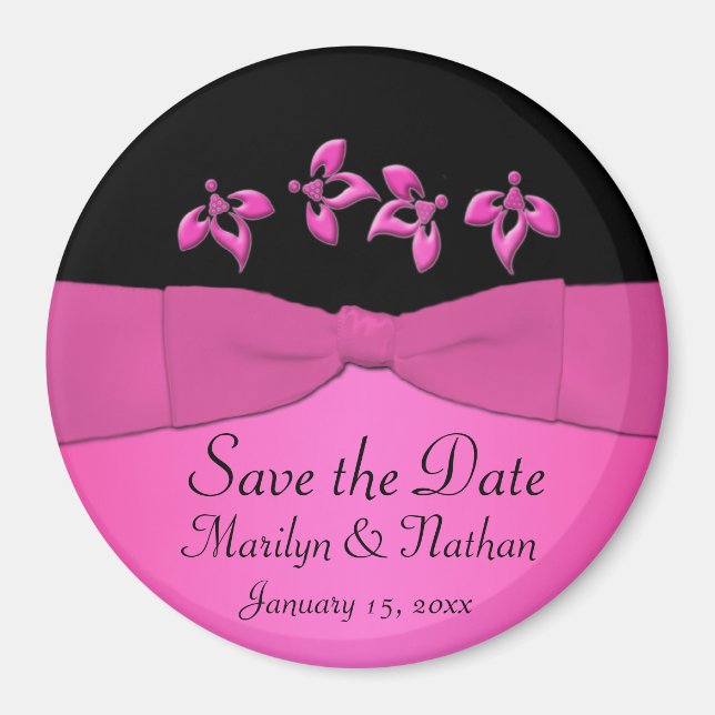 Black and Pink Wedding Favour Magnet (Front)
