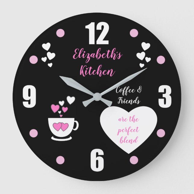 Black and pink with a coffee cup hearts and a name large clock (Front)