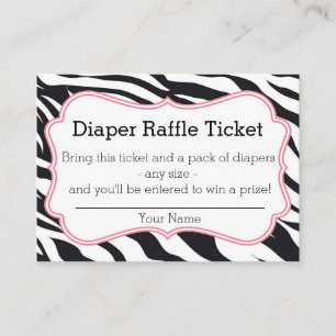 Black and Pink Zebra Diaper Raffle Ticket Enclosure Card