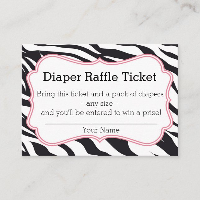 Black and Pink Zebra Diaper Raffle Ticket Enclosure Card (Front)