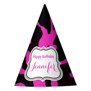Black and pink zebra jungle animal fashion party hat