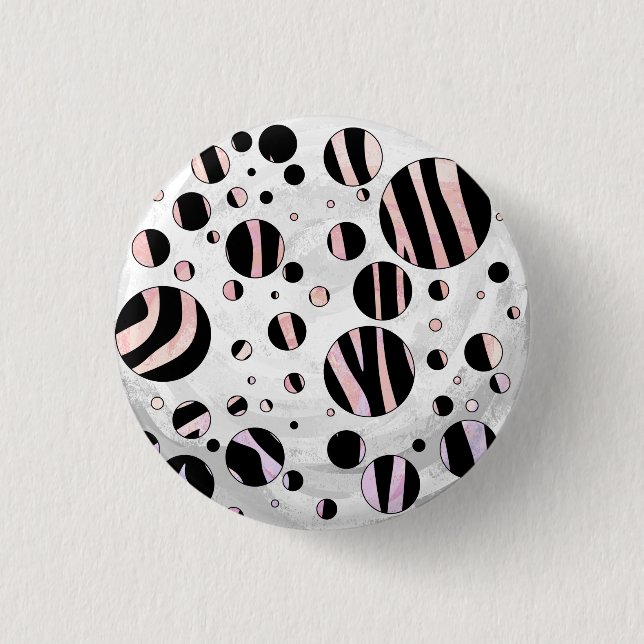 Black and Pink Zebra Polka Dots 1 Inch Round Button (Front)