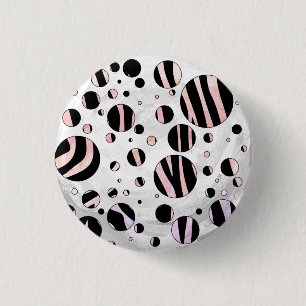 Black and Pink Zebra Polka Dots 1 Inch Round Button