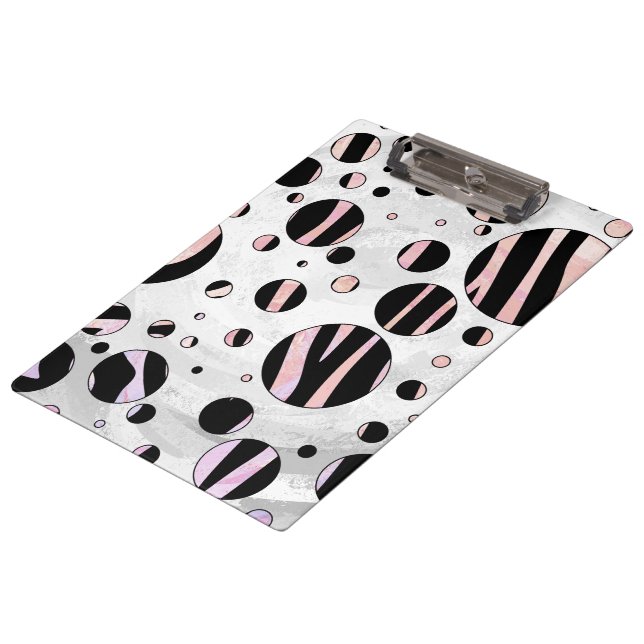 Black and Pink Zebra Polka Dots Clipboard (Angled)