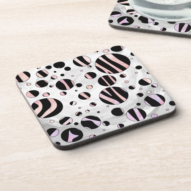 Black and Pink Zebra Polka Dots Coaster (Left Side)