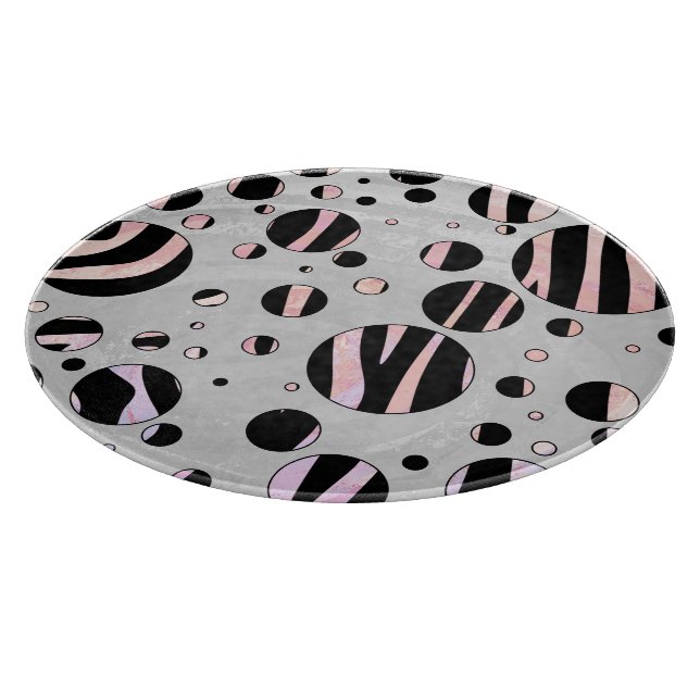 Black and Pink Zebra Polka Dots Cutting Board (Corner)
