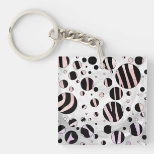 Black and Pink Zebra Polka Dots Keychain