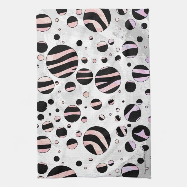 Black and Pink Zebra Polka Dots Kitchen Towel (Vertical)