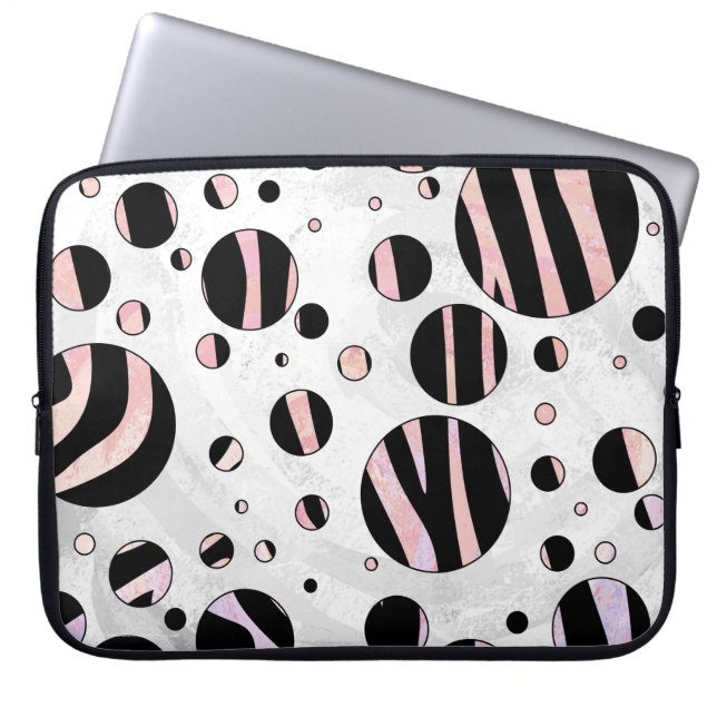 Black and Pink Zebra Polka Dots Laptop Sleeve (Front)