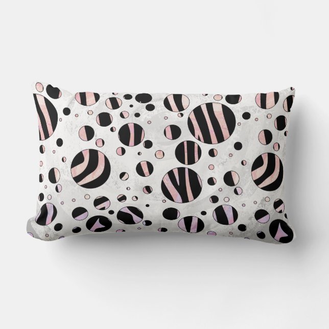 Black and Pink Zebra Polka Dots Lumbar Pillow (Front)