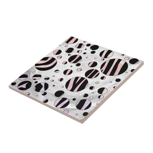 Black and Pink Zebra Polka Dots Tile (Side)