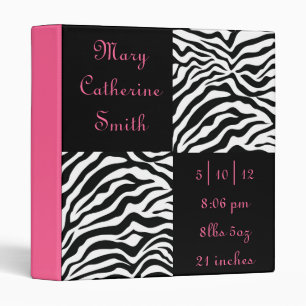 Black and Pink Zebra Print Baby Book Binder