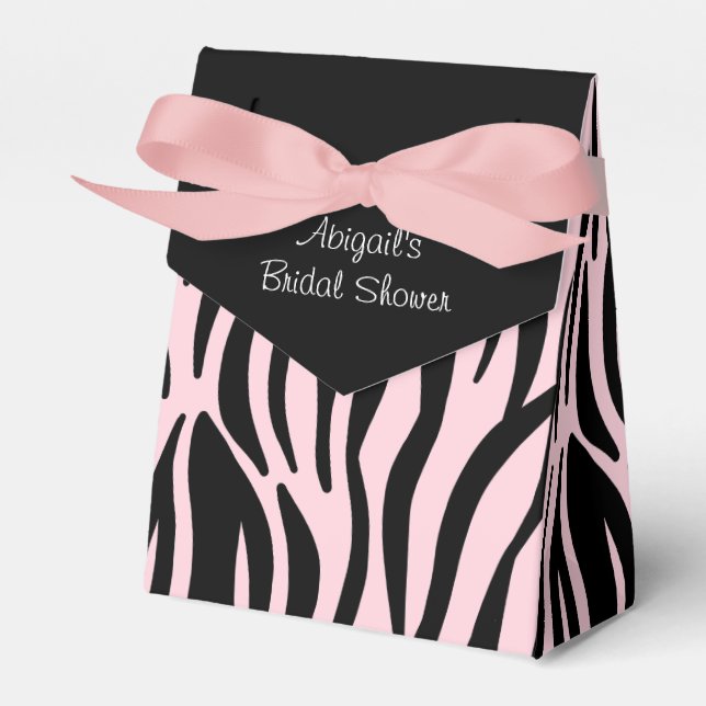 Black and Pink Zebra Print Bridal Shower Favor Box (Front Side)