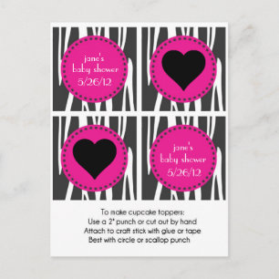 Black and Pink Zebra Print Cupcake Toppers Invitation Postcard