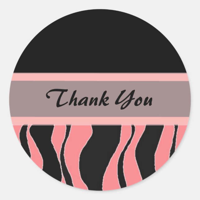 Black and Pink Zebra Print Thank You Classic Round Sticker (Front)