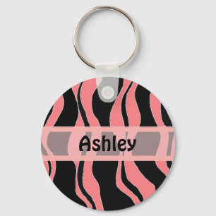 Black and Pink Zebra Stripe Personalized Keychain