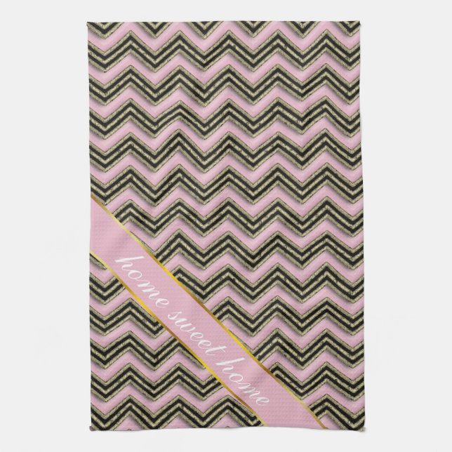 Black and Pink Zigzag Pattern Kitchen Towel (Vertical)