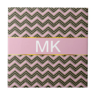 Black and Pink Zigzag Pattern Tile