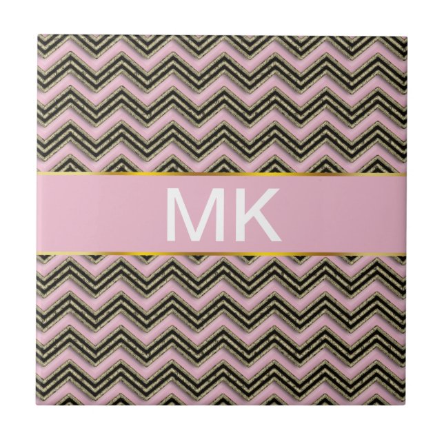 Black and Pink Zigzag Pattern Tile (Front)