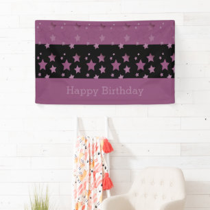 Black and Plum Star Happy Birthday Banner