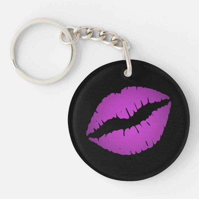 Black and Pretty Violet Ombre Lipstick Pout Kiss Keychain (Front)