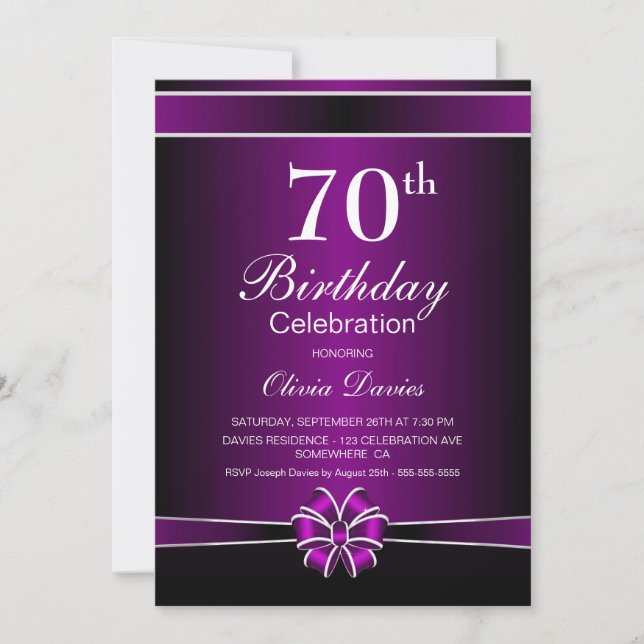 Black and Purple 70th Birthday Celebration Invitation (Front)
