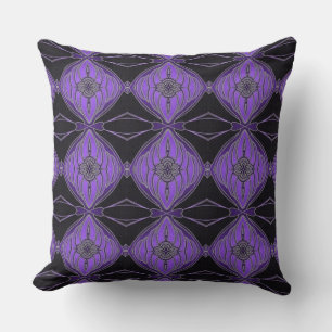 Black and Purple Abstract Floral Diamonds PIllow