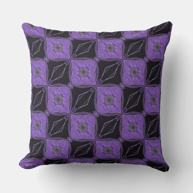 Black and Purple Abstract Floral Diamonds PIllow 2 (Front)