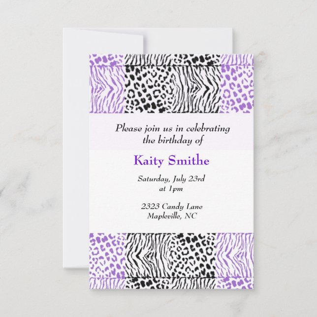 Black and Purple Animal Pattern Invitation (Front)