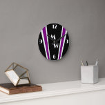 Black And Purple Art Deco Design Monogrammed Round Clock<br><div class="desc">Wall clock art deco design. You can customise this wall clock with any text of your choice. Should you require any help with customising then contact us through the link on this page. Art deco design monogrammed wall clock</div>