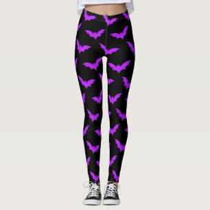 Black and Purple Bats Halloween Leggings