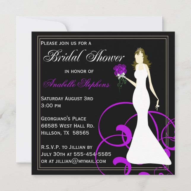 Black and Purple Bridal Shower Invitation (Front)