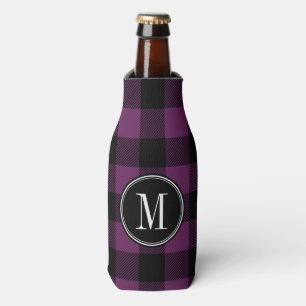 Black and Purple Buffalo Check Monogram Bottle Cooler