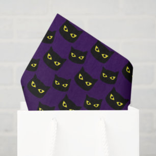Black and purple cat yellow eyes Halloween pattern Tissue Paper