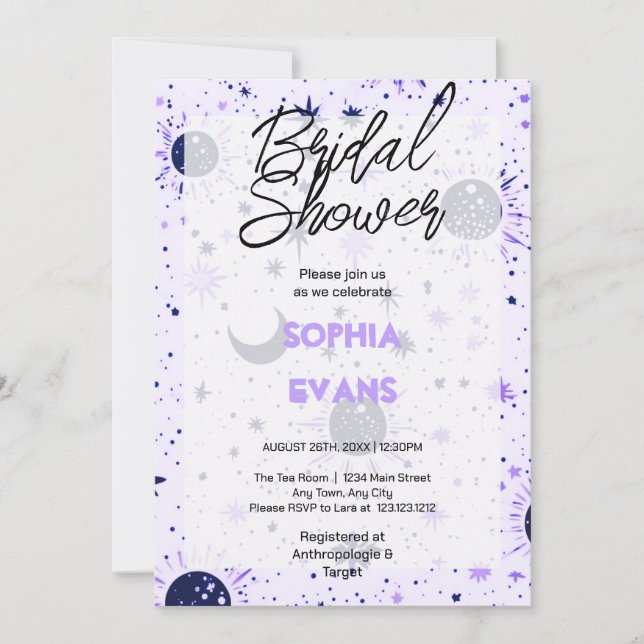 Black and Purple Celestial Bridal Shower Invitation (Front)
