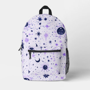 Black and Purple Celestial Sun Moon Stars Printed Backpack