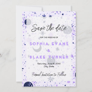 Black and Purple Celestial Wedding Save the Date Invitation