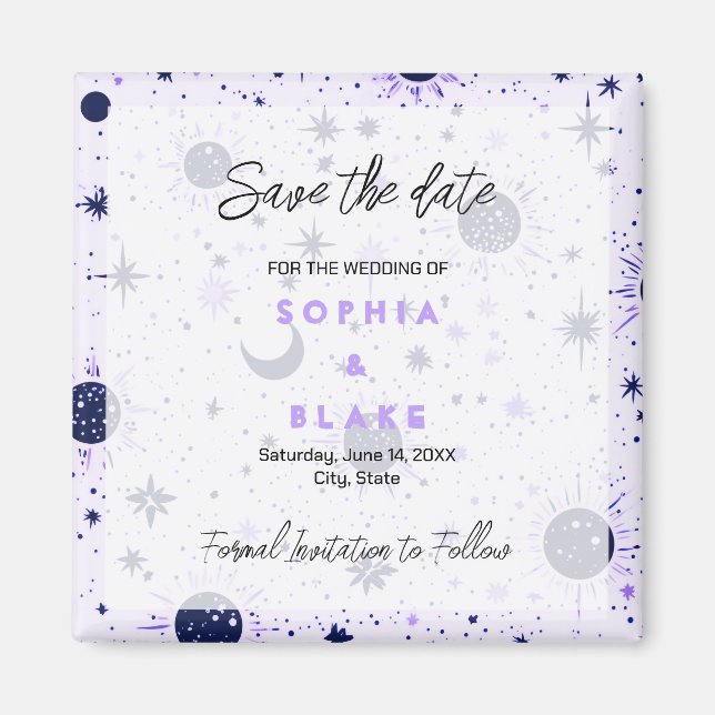 Black and Purple Celestial Wedding Save the Date Magnet (Front)