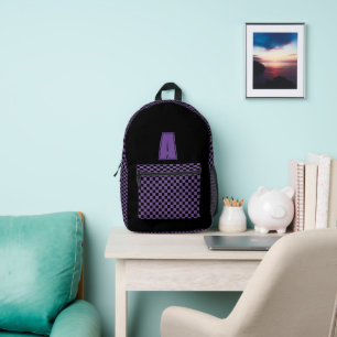 Black and purple chequerboard monogram printed backpack